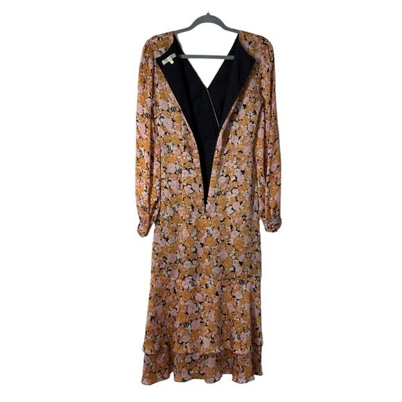 WAYF Celeste Ruffle Midi Dress Long Sleeve Printed Chiffon Flowy XS - Picture 3 of 7